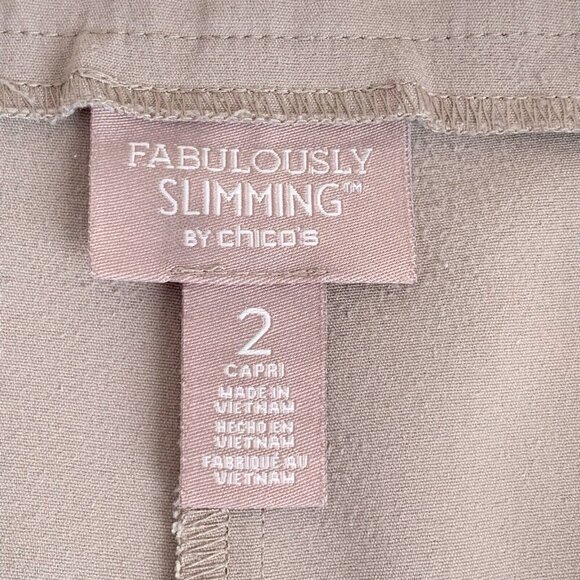 Chico’s Fabulously Slimming Crop Pants Womens Large Chico’s 2 Beige Comfort - Picture 2 of 8